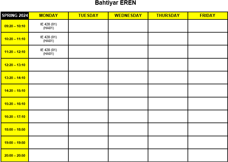 Bahtiyar EREN - Time Table