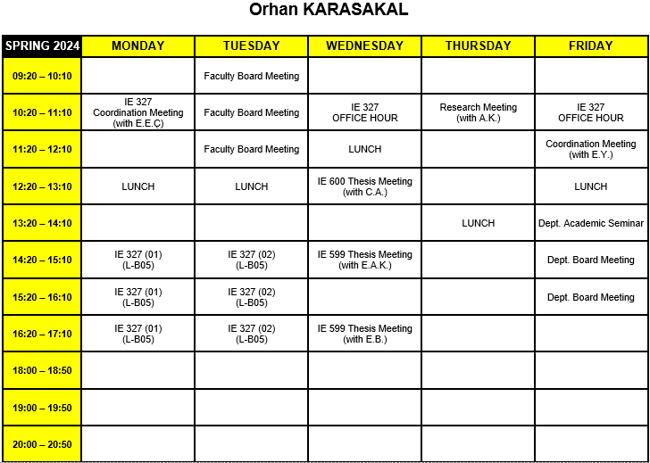 Orhan KARASAKAL - Time Table