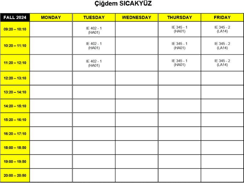 idem SICAKYZ - Time Table