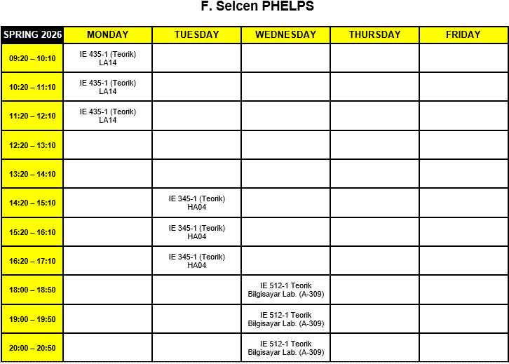 F. Selcen PHELPS - Time Table