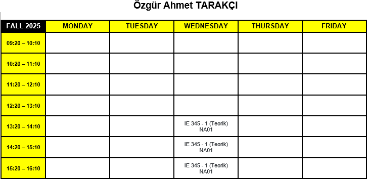 zgr Ahmet TARAKI - Time Table