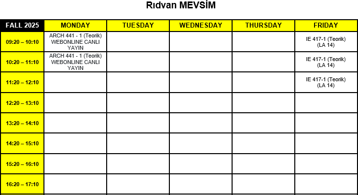 Rdvan MEVSM - Time Table